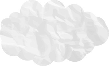 Buruşmuş kağıt desenli çizgi film bulutu beyaza izole edilmiş.