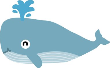 Sevimli karikatür balinası beyaz arka planda fışkırır.