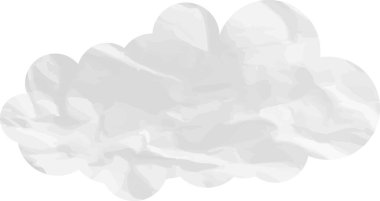 Buruşmuş kağıt desenli çizgi film bulutu beyaza izole edilmiş.