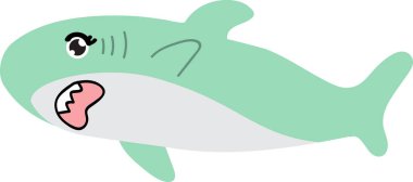 karikatür köpekbalığı çizimi beyaz arkaplanda izole