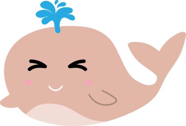 Sevimli karikatür balinası beyaz arka planda fışkırır.