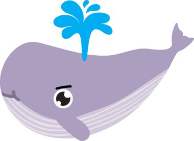 beyaz arka planda mavi balinası olan şirin bir çizgi film..