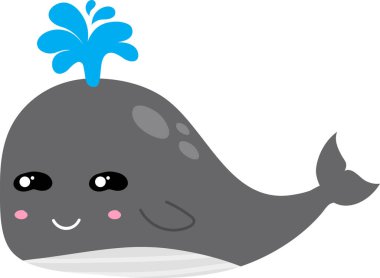 beyaz arka planda mavi balinası olan şirin bir çizgi film..