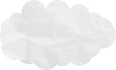 Buruşmuş kağıt desenli çizgi film bulutu beyaza izole edilmiş.