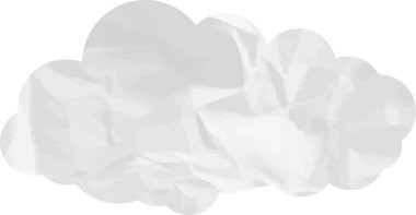 Buruşmuş kağıt desenli çizgi film bulutu beyaza izole edilmiş.