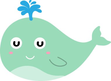 beyaz arka planda mavi balinası olan şirin bir çizgi film..