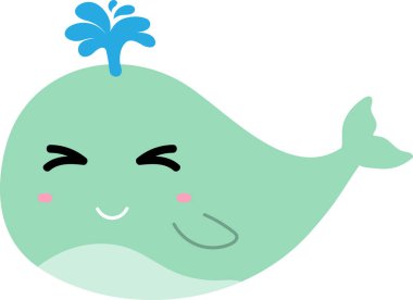 beyaz arka planda mavi balinası olan şirin bir çizgi film..