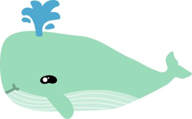 beyaz arka planda mavi balinası olan şirin bir çizgi film..