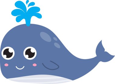 beyaz arka planda mavi balinası olan şirin bir çizgi film..