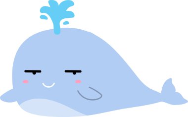 Tatlı çizgi film balinası beyaz arka planda fışkırıyor.