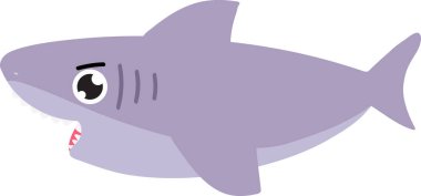 Beyaz arka planda izole edilmiş komik karikatür köpekbalığı çizimi