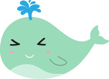 beyaz arka planda mavi balinası olan şirin bir çizgi film..