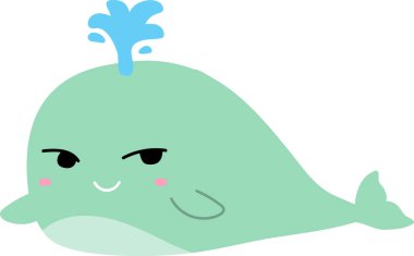 Gamzeli ve çeşmeli şirin bir bebek balina. Beyaz arka planda deniz hayvanı