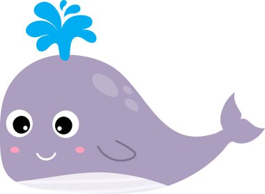 Gamzeli ve çeşmeli şirin bir bebek balina. Beyaz arka planda deniz hayvanı