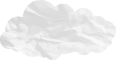 Buruşmuş kağıt desenli çizgi film bulutu beyaza izole edilmiş.