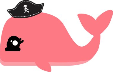 Korsan şapkalı komik balina beyaz arka planda