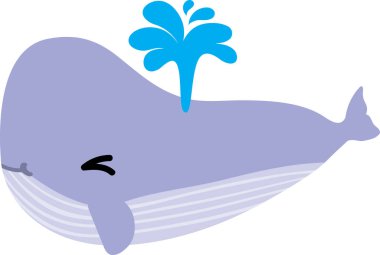 Tatlı çizgi film balinası beyaz arka planda fışkırıyor.