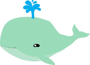 Tatlı çizgi film balinası beyaz arka planda fışkırıyor.