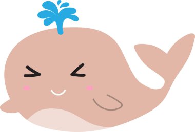 Tatlı çizgi film balinası beyaz arka planda fışkırıyor.