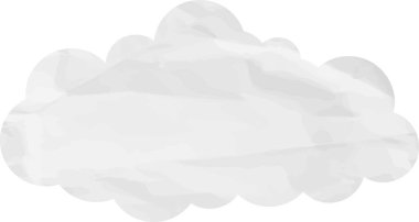 Buruşmuş kağıt desenli çizgi film bulutu beyaza izole edilmiş.