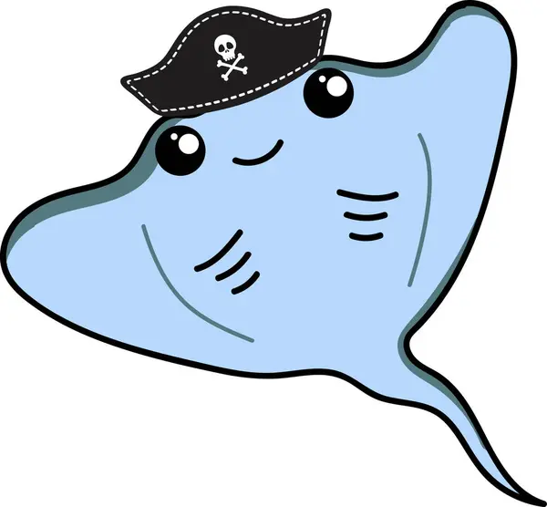 Cartoon Stingray Pirates Hat Illustration Isolated White Background — Stock Photo, Image