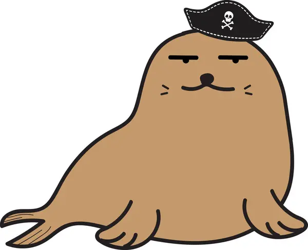Cute Cartoon Seal Pirates Hat Illustration Isolated White Background — Stock Photo, Image