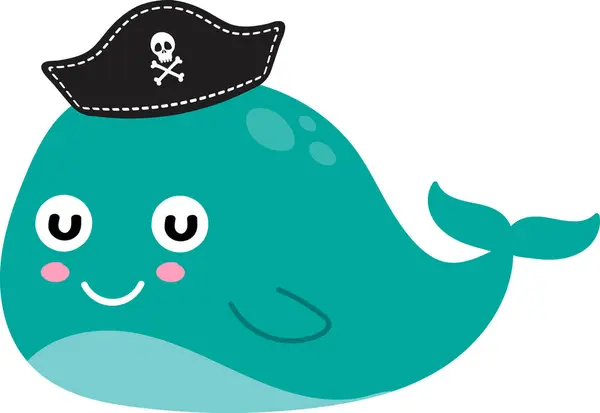 Niedliche Lustige Karikatur Wal Mit Piratenmütze Auf Weißem Hintergrund — Stockfoto