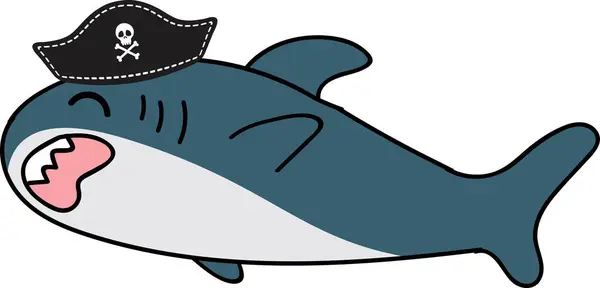 cartoon shark character in pirates hat, illustration on white background