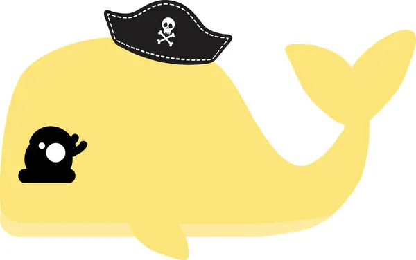 Cute Funny Cartoon Whale Pirates Hat White Background — Stock Photo, Image