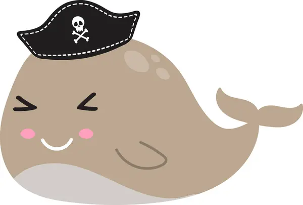Lindo Divertido Dibujos Animados Ballena Piratas Sombrero Sobre Fondo Blanco —  Fotos de Stock