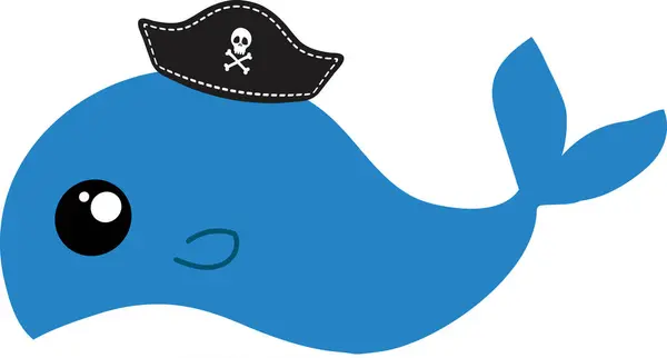 Niedliche Karikatur Wal Mit Piratenmütze Auf Weißem Hintergrund Stockbild