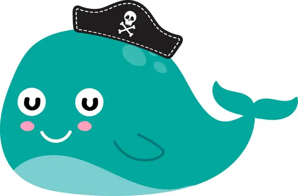 Legrační Karikatura Velryba Piráti Klobouk Bílém Pozadí Stock Obrázky