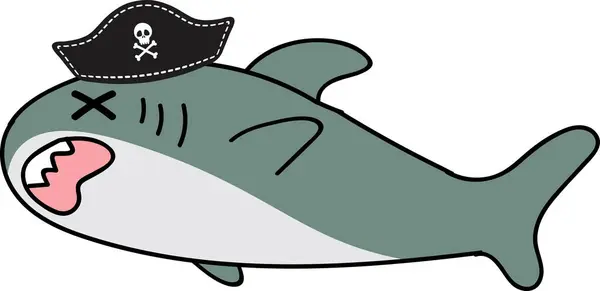 Cartoon Hai Figur Mit Piratenhut Illustration Auf Weißem Hintergrund lizenzfreie Stockbilder
