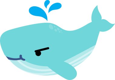 beyaz arka planda mavi balinası olan şirin bir çizgi film..