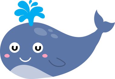 beyaz arka planda mavi balinası olan şirin bir çizgi film..