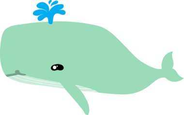 beyaz arka planda mavi balinası olan şirin bir çizgi film..
