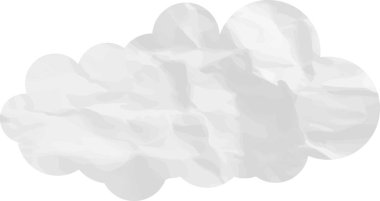 Buruşmuş kağıt desenli çizgi film bulutu beyaza izole edilmiş.