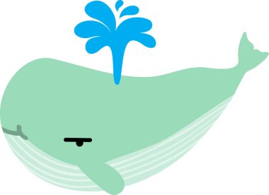 beyaz arka planda mavi balinası olan şirin bir çizgi film..