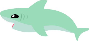 Beyaz arka planda izole edilmiş komik karikatür köpekbalığı çizimi