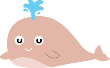 Çizgi film balinası beyaz arka planda fışkırır.