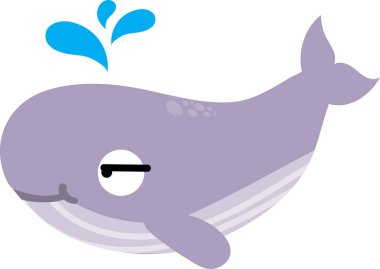 Çizgi film balinası beyaz arka planda fışkırır.