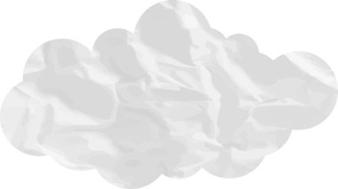 Buruşmuş kağıt desenli çizgi film bulutu beyaza izole edilmiş.