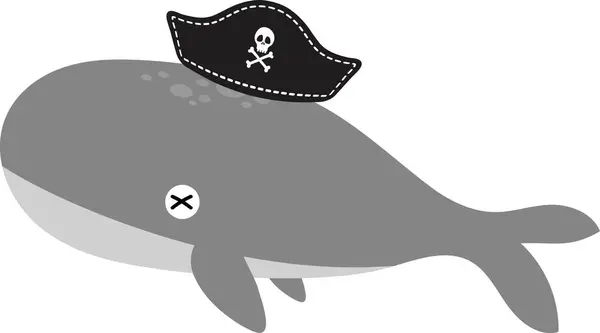 cute cartoon sea whale in pirates hat, illustration on white background