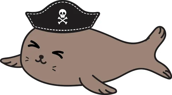 Милый Мультяшный Морской Кит Пиратской Шляпе Иллюстрация Белом Фоне — стоковое фото