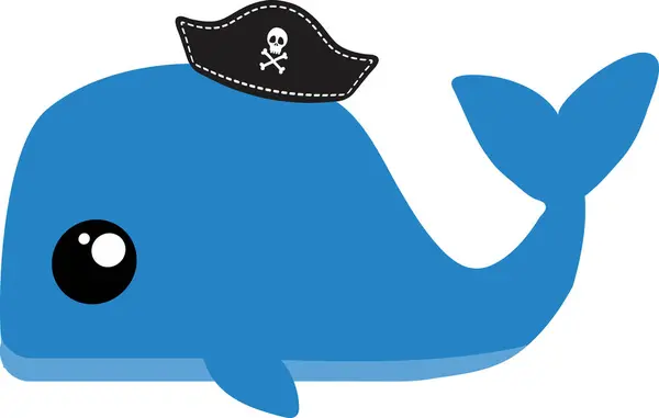 Cute Cartoon Sea Whale Pirates Hat Illustration White Background — Stock Photo, Image