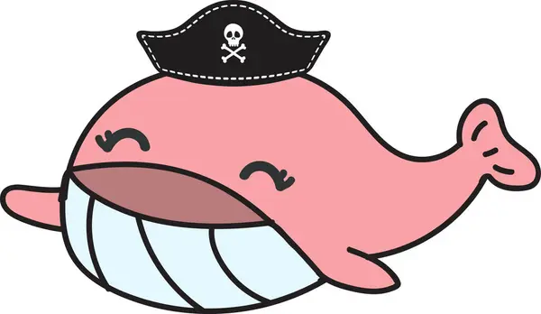 cute cartoon sea whale in pirates hat, illustration on white background