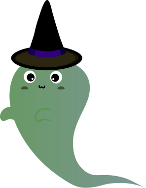 Beyaz arka planda bir hayalet ve şapkalı sevimli bir hayalet.