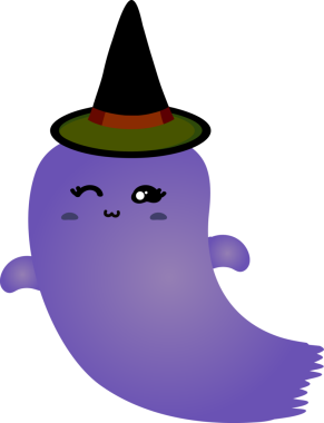 Vektör çizimi. Şirin kawaii cadılar bayramı balkabağı mor şapkalı.