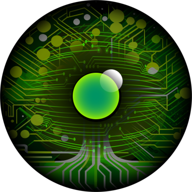 Devre kartı ve dairelerle soyut arkaplan