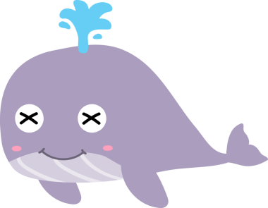 Mor balinalı şirin balina karakterinin vektör çizimi